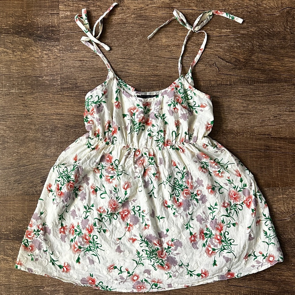Topshop Floral Print Babydoll Tie Cami Cream with Green, Red and Mauve Accents